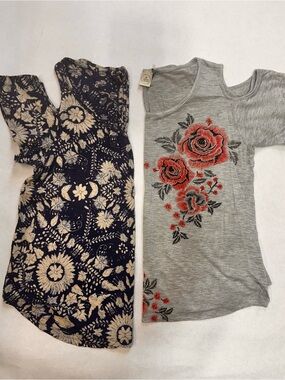 Floral Print Dresses - Navy Cream & Gray with Red Rose Detail